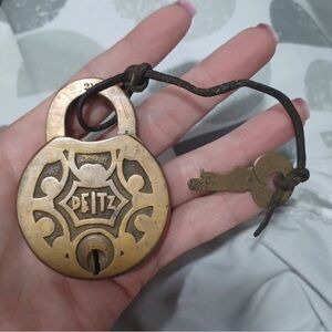 Antique DEITZ Solid Brass Lever Padlock and Key